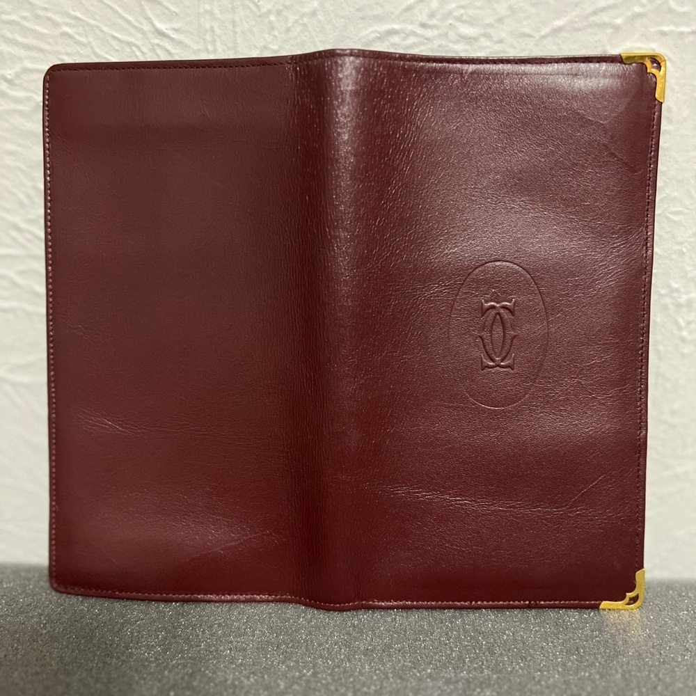 PREOWNED AUTH CARTIER BI-FOLD LONG LEATHER WALLET UNISEX BORDEAUX RED - Picture 9 of 11